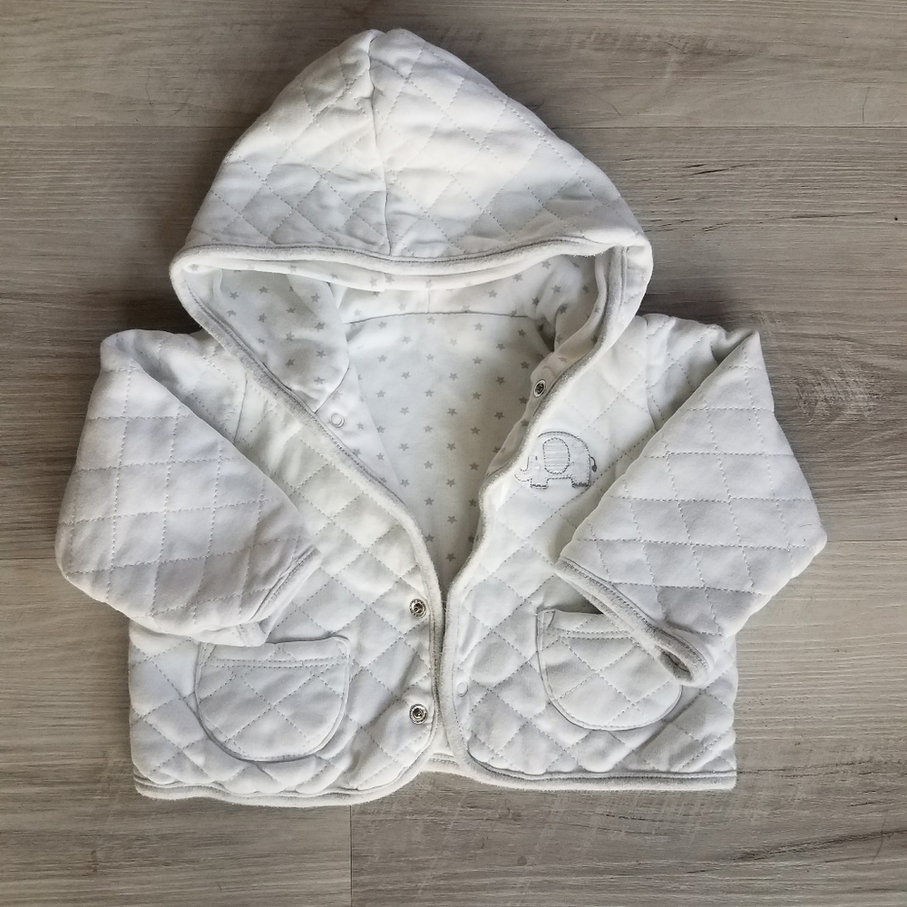 Little Me White Baby Jacket With A Elephant. Size 9 Months